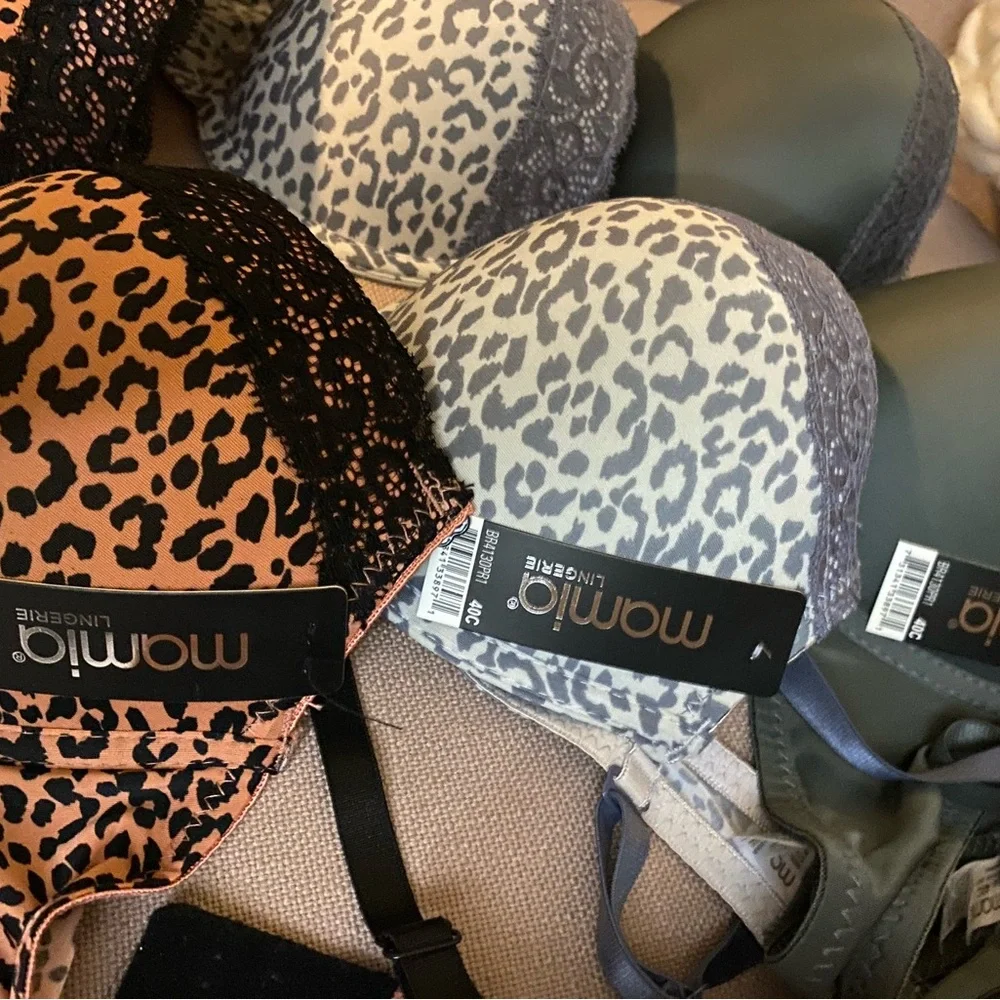 Mamia Leopard Print Push-Up Bra Set in Tan, Gray and Olive